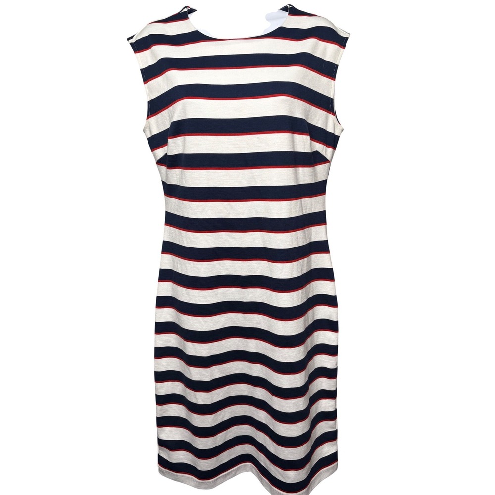 BANANA REPUBLIC Womens White Blue Striped Sleeveless Sheath Dress Sz 10 Nautical